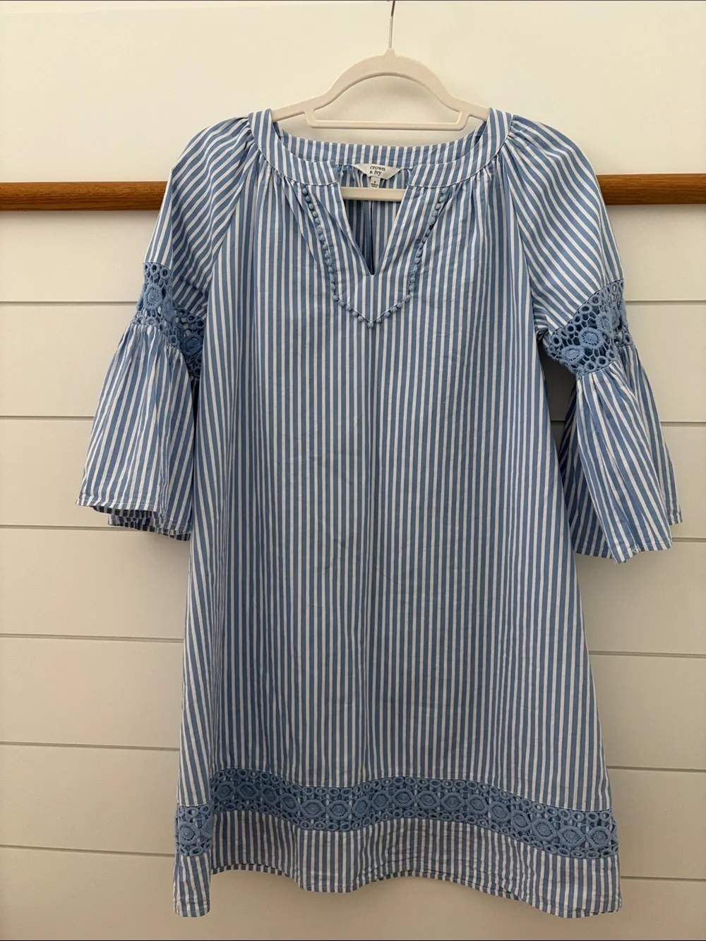 Crown & Ivy Light Blue and White Vertical Stripe Dress